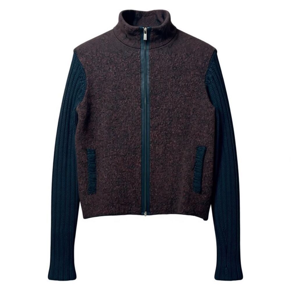Margaret O'Leary Wool Blend Knit Black & Brown Zip Up Sweater Jacket Women's S